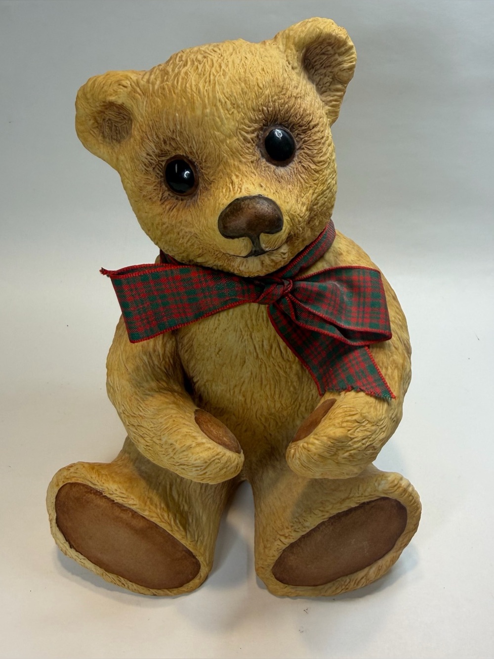 BOEHM Teddy Bear Beamer #40456 1994 Porcelain Figurine Plaid Bow Made USA Read!